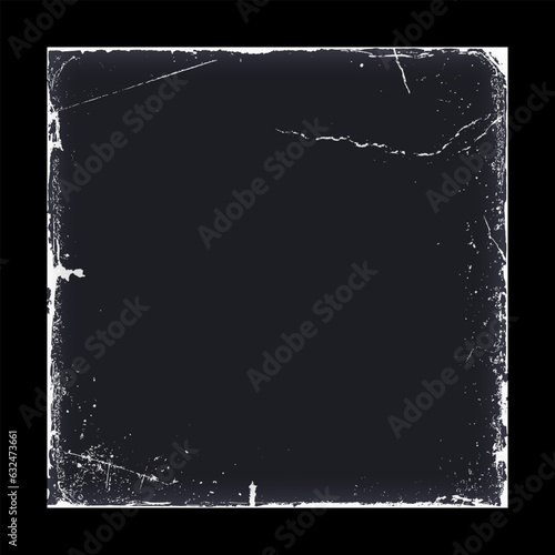 Paper cover with worn, dirty, scratches for retro cd, vinyl, music album. Grunge texture mockup, distressed edge overlay frame, rough vintage template, vector illustration