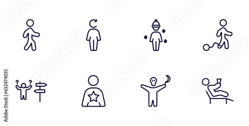 set of feeling and reaction thin line icons. feeling and reaction outline icons such as alive human, refreshed human, guilty human, lost good horrible relaxed vector. photo