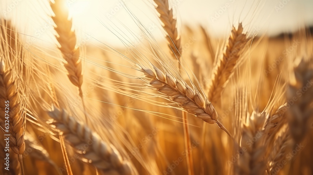 Wheat field with Sunny Light Background, Ears of Wheat on the Field, Agriculture, Harvesting. Generative AI Wheat field with Sunny Light Background, Ears of Wheat on the Field, Agriculture, Harvesting. Generative AI