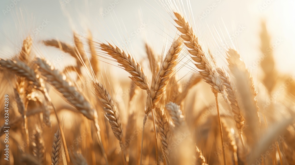Wheat field with Sunny Light Background, Ears of Wheat on the Field, Agriculture, Harvesting. Generative AI Wheat field with Sunny Light Background, Ears of Wheat on the Field, Agriculture, Harvesting. Generative AI