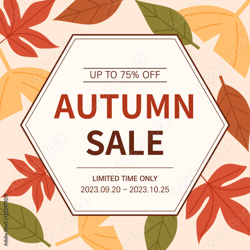 Fall sale event banner template. Fall season concept background vector illustration.