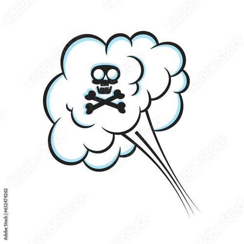 Fart smoke smelling cloud with skull and crossing bones pop art comic book cartoon flat style design vector illustration. Bad stink or toxic fart aroma cartoon smoke cloud isolated on white background