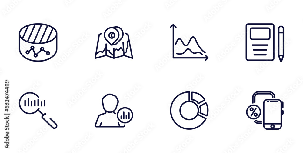 set of business and analytics thin line icons. business and analytics outline icons such as merge charts, 3d location graph, workbook, search analytics, user stats, chart pie, gadget vector. set of business and analytics thin line icons. business and analytics outline icons such as merge charts, 3d location graph, workbook, search analytics, user stats, chart pie, gadget vector.