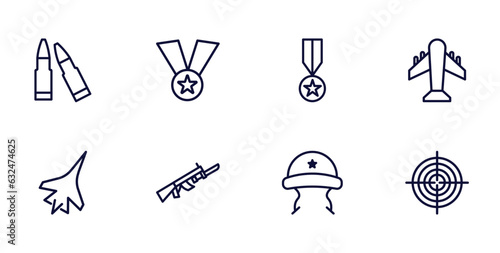 Photographie set of military and war and thin line icons
