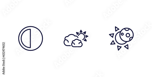set of weather thin line icons. weather outline icons included last quarter, subtropical climate, eclipse vector.