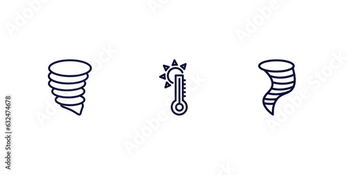 set of weather thin line icons. weather outline icons included tornado, hot, typhoon vector.