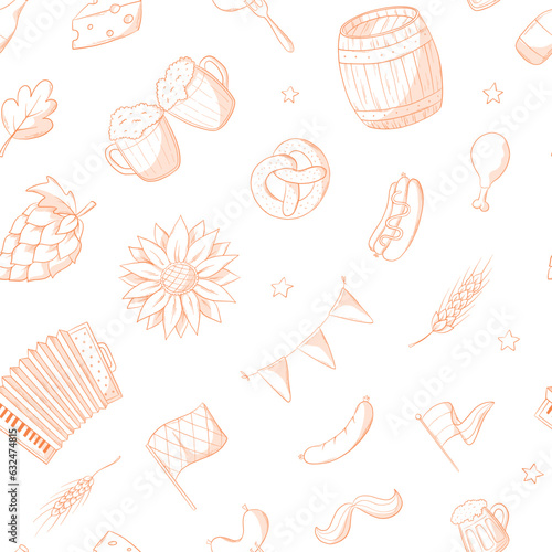 oktoberfest seamless pattern with hand drawn doodles for wallpaper, wrapping paper, scrapbooking, textile prints, packaging, etc. EPS 10