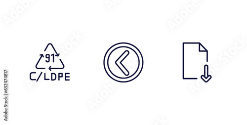 set of user interface thin line icons. user interface outline icons included 91 c/ldpe, round left button, downloading vector.