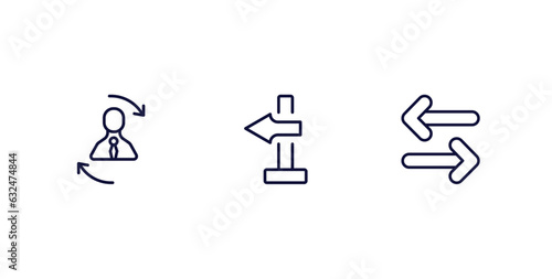 set of user interface thin line icons. user interface outline icons included repaying, blank left arrow, opposite directions vector.