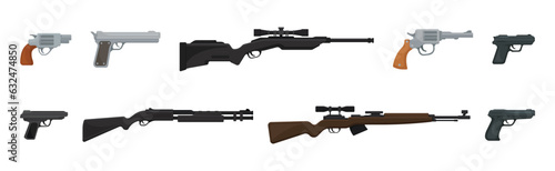 Handguns or Pistol Models with Firing Trigger for Hunting Vector Set