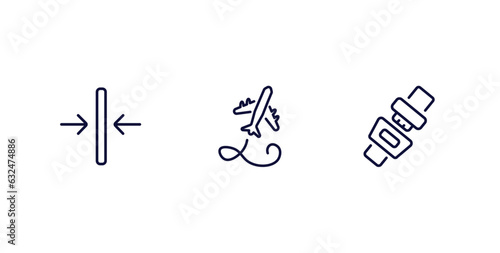 set of transportation thin line icons. transportation outline icons included slim, flying airplane, seatbelt vector.