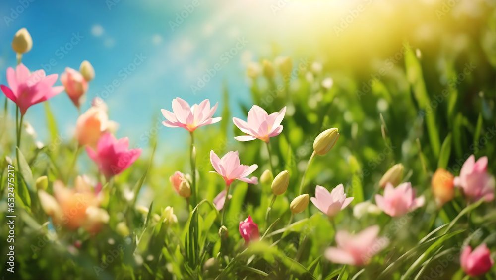 Green meadow with daisy flowers and natural backgrounds for your design