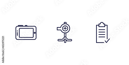 set of technology thin line icons. technology outline icons included horizontal tablet, pitching hine, summary vector.