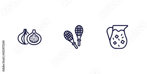 set of summer thin line icons. summer outline icons included fig, rackets, sangria vector.