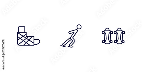 set of sport and games thin line icons. sport and games outline icons included sprained ankle, skating, shin guards vector.