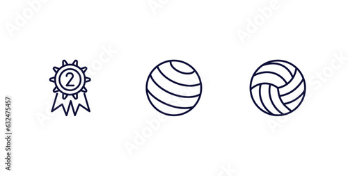 set of sport and games thin line icons. sport and games outline icons included second prize, gym ball, volleyball ball vector.