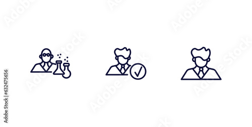 set of people thin line icons. people outline icons included chemist working, perfect worker, man with company vector.
