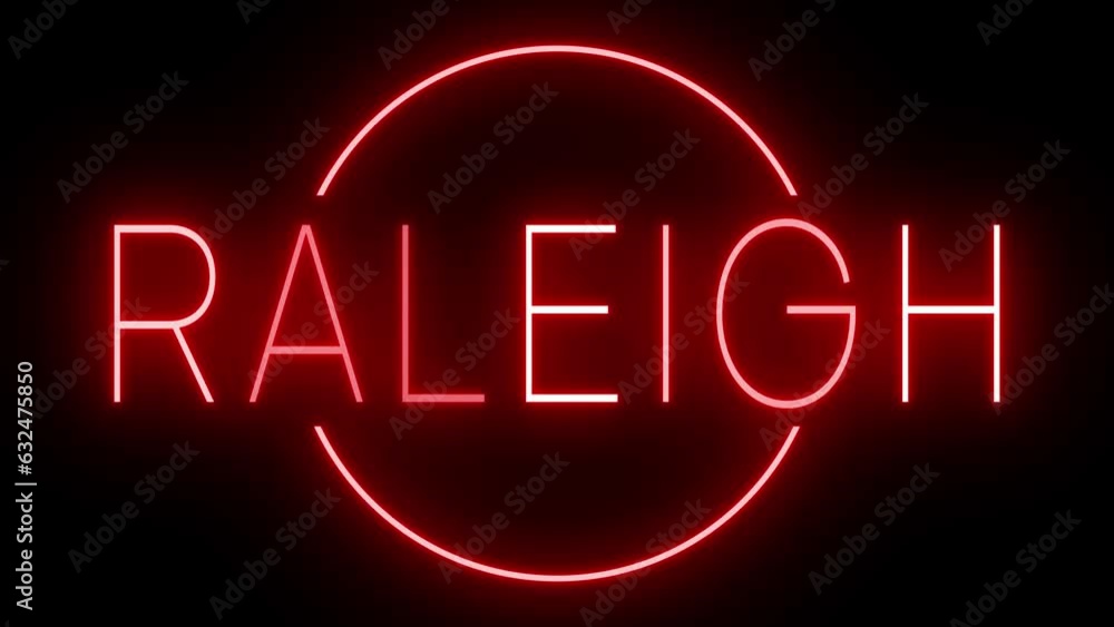 Red flickering and blinking animated neon sign for the city of Raleigh Red flickering and blinking animated neon sign for the city of Raleigh