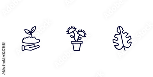 set of nature thin line icons. nature outline icons included seeding, carnivorous plant, leaf monstera vector.