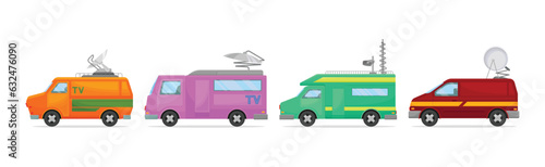 Broadcasting Car with Satellite Antenna for Reporting News Vector Set