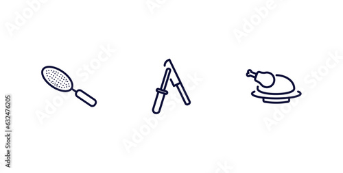 set of kitchen thin line icons. kitchen outline icons included sugar sifter, knife sharpener, broiler vector.