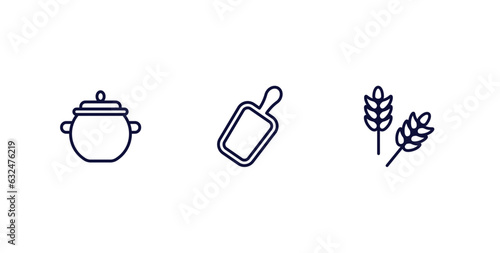 set of kitchen thin line icons. kitchen outline icons included pot, cutting board, wheat vector.