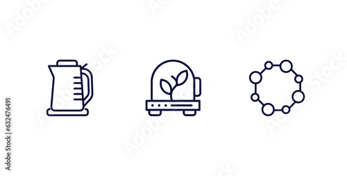 set of automation and high thin line icons. automation and high outline icons included kettle, incubator, nanotechnology vector.