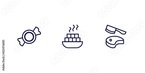 set of food thin line icons. food outline icons included polvoron, fried tofu curd balls, butcher vector.
