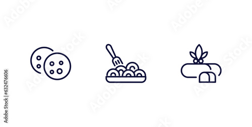 set of food thin line icons. food outline icons included biscuits, pasta, marzipan vector.