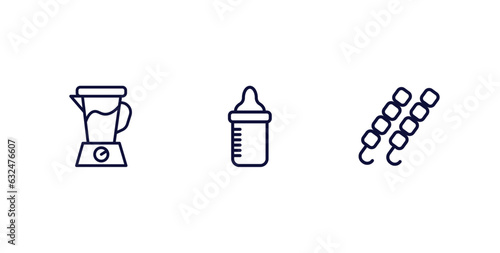 set of food thin line icons. food outline icons included blend, sippy cup, kebab vector.