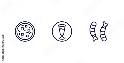 set of food thin line icons. food outline icons included mapo tofu, drinking zone, shrimps vector.