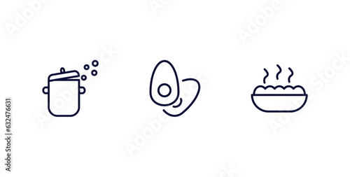 set of food thin line icons. food outline icons included kitchen pot, boiled egg, stew vector.