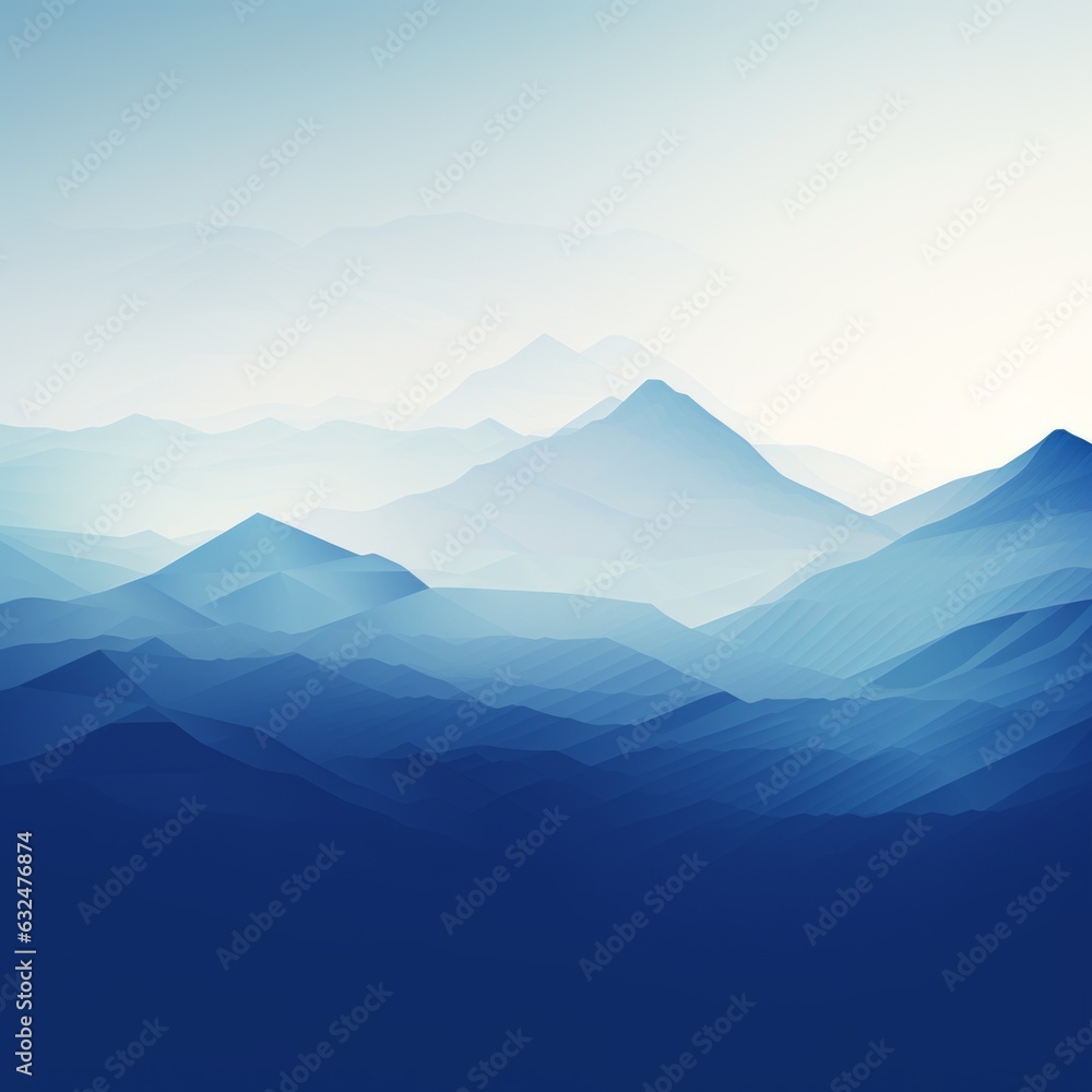 Bluish abstract minimalistic image with fading mountains. Beautiful illustration picture. Generative AI