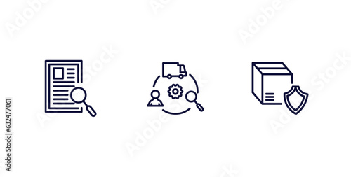 set of delivery and logistics thin line icons. delivery and logistics outline icons included waybill, supply chain, delivery shield vector.