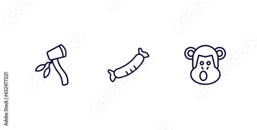 set of culture and civilization thin line icons. culture and civilization outline icons included native american axes, chorizo, chimp face of brazil vector.