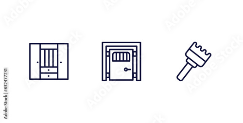 set of construction thin line icons. construction outline icons included big clo, big door, sand brush vector.