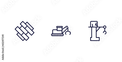 set of construction thin line icons. construction outline icons included , derrick with tong, big derrick with boxes vector.