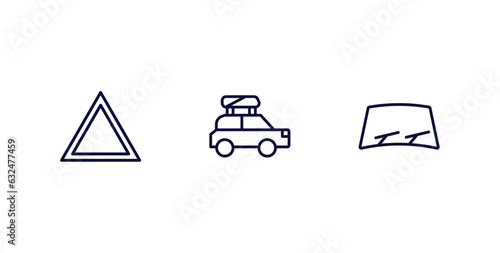 set of car parts thin line icons. car parts outline icons included car hazard lights, luggage rack, windscreen vector.