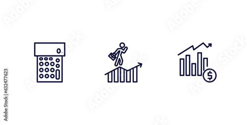 set of business and finance thin line icons. business and finance outline icons included calculator maths tool, success man, profit report vector.
