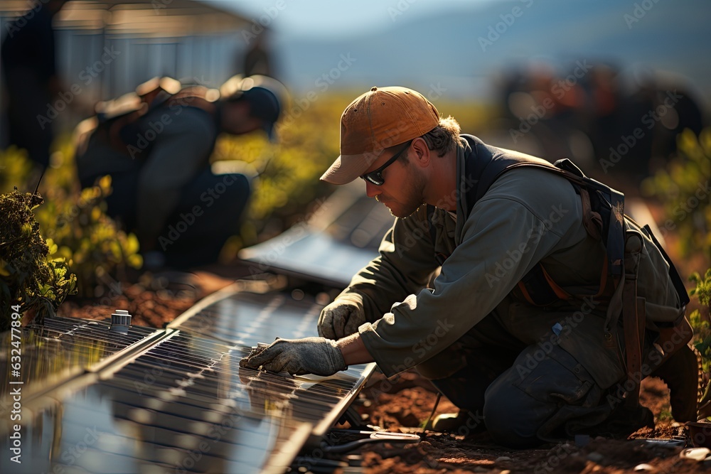 Workers are currently installing solar panels in a vast area, making it a large-scale solar installation project. Generated with AI Workers are currently installing solar panels in a vast area, making it a large-scale solar installation project. Generated with AI