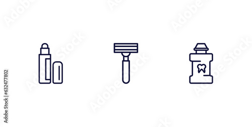 set of beauty and elegance thin line icons. beauty and elegance outline icons included concealer, razor, mouthwash vector.