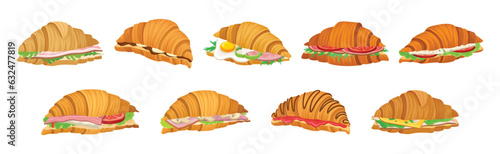 French Crunchy Croissants with Different Stuffing Vector Set