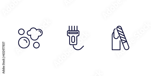 set of beauty and elegance thin line icons. beauty and elegance outline icons included foam, hair clipper, nail file vector.