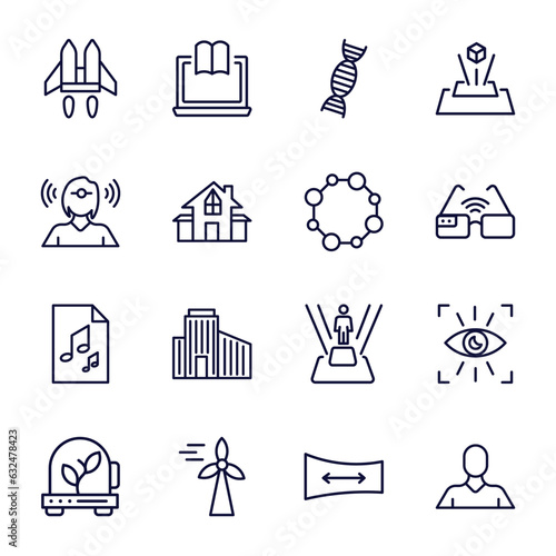 set of automation and high thin line icons. automation and high outline icons such as jetpack, dna structure, telekinesis, nanotechnology, audio file, incubator, eolic energy, panoramic view, avatar