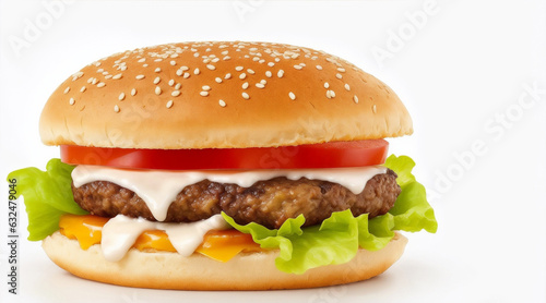 Hamburger isolated on white background fresh burger fast food with beef and cheese by Generative AI