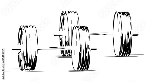Dumbbells for athletes black silhouette sketch isolated on white background. Clipart