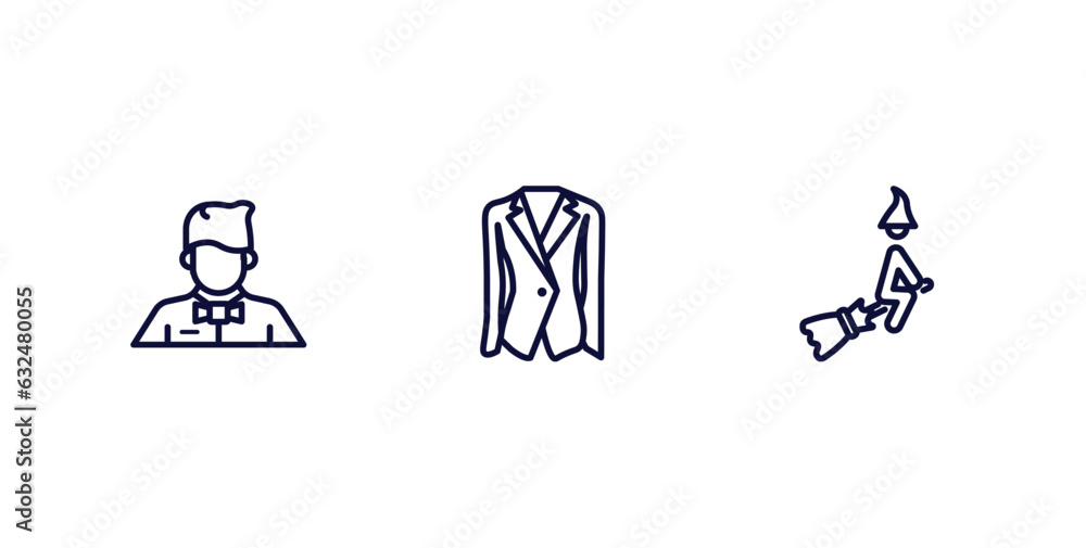 Fototapeta premium set of people thin line icons. people outline icons included waiter working, women suit, witch flying broom vector.