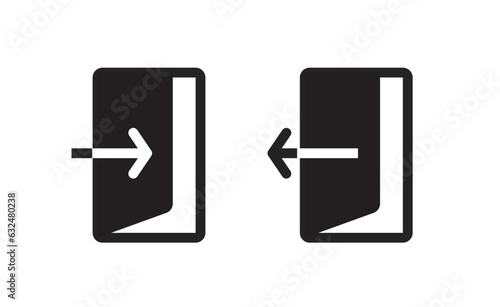 shutterExit entry door sign icon simple vector black graphics, enter escape entrance arrow pointer pictogram, login logout website symbol illustration, safety emergency security information clipart