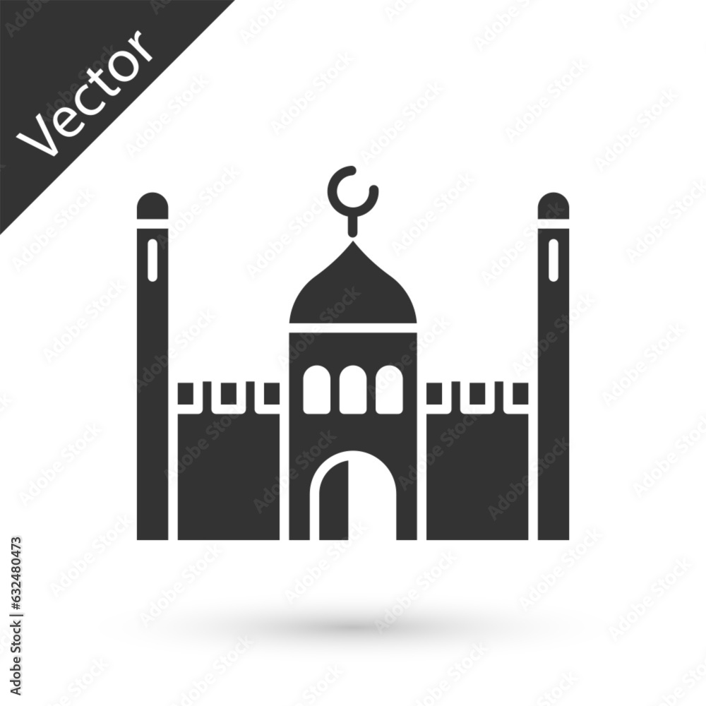 Grey Muslim Mosque icon isolated on white background. Vector Illustration