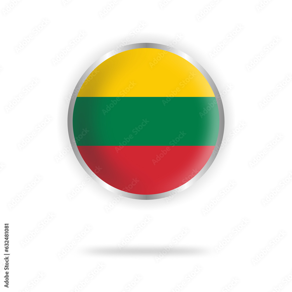 Lithuanian flag circle design with transparent background silver frame